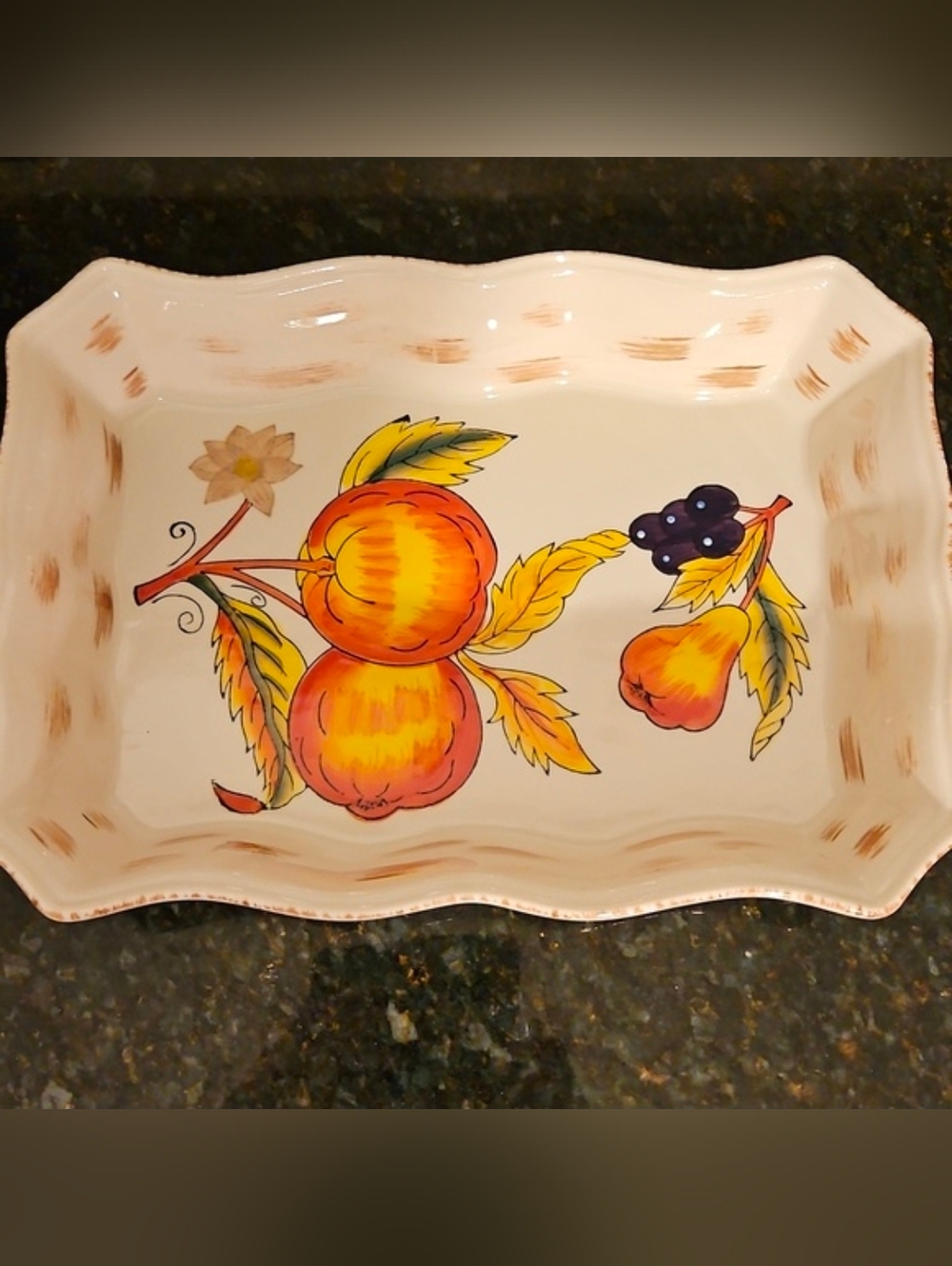 Home Trends Granada Fruit Ceramic Baking Casserole Dish 7.5x10.5" Vintage
